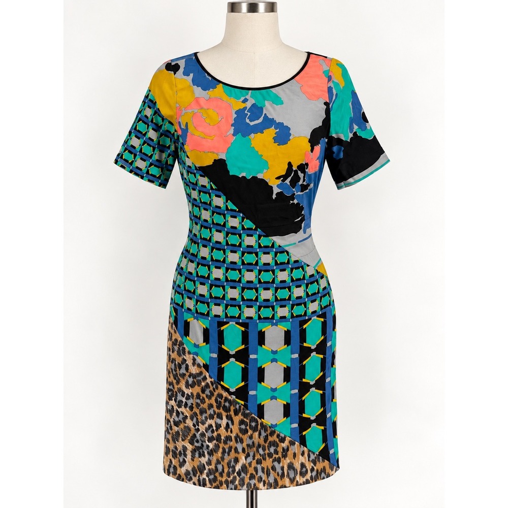 Tracy Reese Patchwork Silk Dress Womens 8 Multicolor Mixed Print 2013 Runway NWT